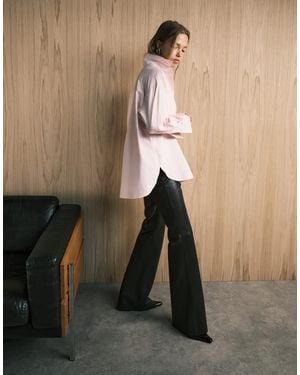 Mango Faux Leather Flared Trouser - Brown