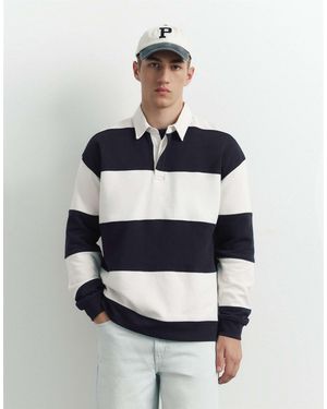 Pull&Bear Polo à manches longues à rayures cassé - Bleu
