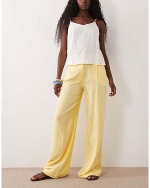 ASOS Ruimvallende Broek Van Linnenmix Met Rechte Pijpen - Naturel
