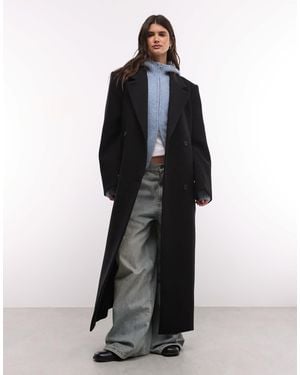 Weekday Logan Wool Blend Oversized Double Breasted Coat - Black