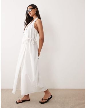ASOS Robe d'été longue coupe portefeuille en coton et lin à dos nu - crème - Rose