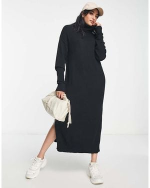 Vila Knitted Roll Neck Maxi Dress With Side Split - Blue