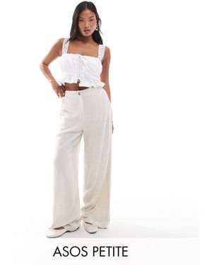 ASOS Asos Design Petite Relaxed Dad Pants With Linen Look - White