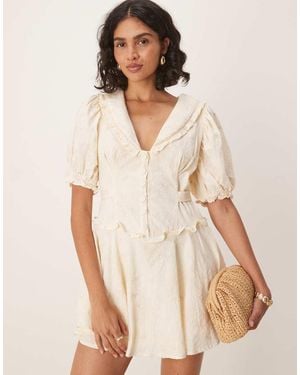 For Love & Lemons Gigi Puff Sleeve Ruffle Mini Dress - Natural