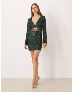 Never Fully Dressed Mimi Long Sleeve Embellished Mini Dress - Green