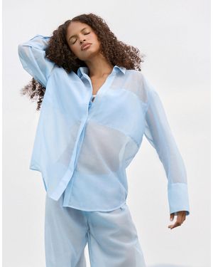 4th & Reckless – halbtransparentes longline-strandhemd - Blau