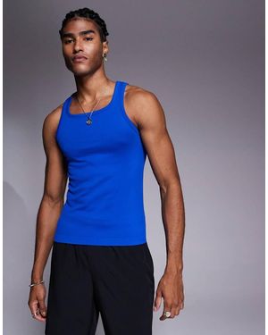 4505 Square Neck Slim Fit Seamless Rib Training Singlet - Blue