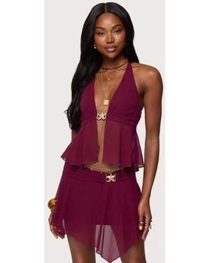 Edikted Sea Star Chiffon Split Front Top - Red