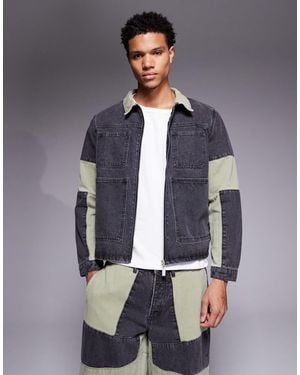 Liquor N Poker Relaxed Zip Denim Biker Panel Jacket Co-ord - Blue