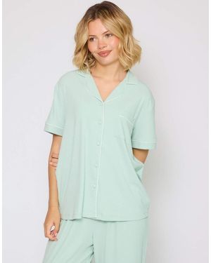 Loungeable Geribd Overhemd Met Korte Mouwen En Lange Pyjama's - Groen