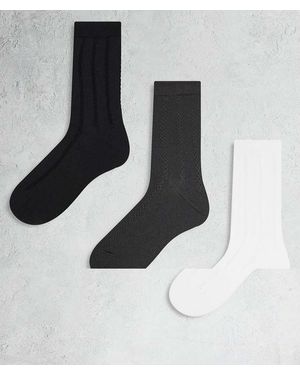 Weekday Confezione Da 3 Paia Di Calzini Corti Grigi E Neri A Trecce - Nero