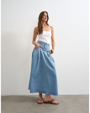 TOPSHOP Denim Pleated Maxi Skirt - Blue