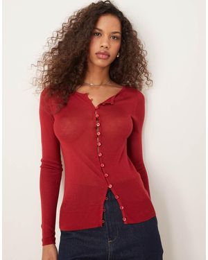 Abercrombie & Fitch Top Trasparente Bordeaux Con Bottoni - Rosso