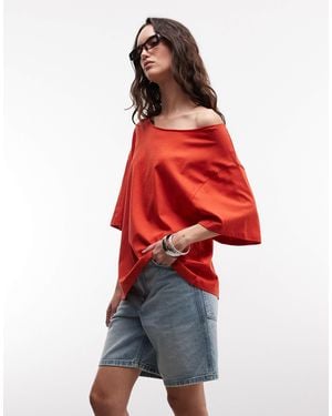 ASOS Slouchy Off Shoulder Oversized Tee - Red