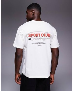 ADPT T-Shirt Oversize Crema Con Stampa "Sports Club" - Bianco