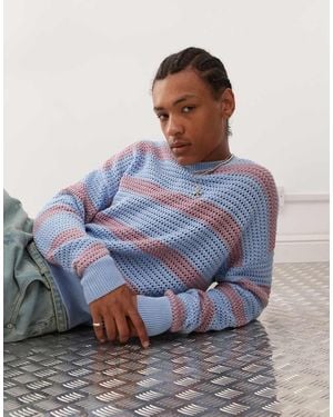 Prohibited Rough Striped Knit Jumper - Blue