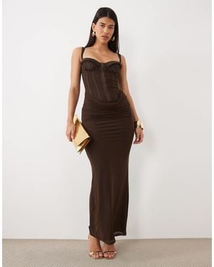 Tiger Mist Ginny Corset Detail Drape Waist Maxi Dress - Natural