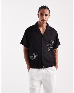 Aray Camicia Da Mare Nera Ricamata Con Rever - Nero
