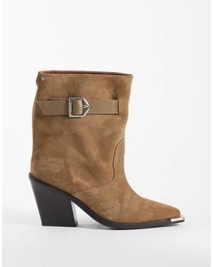 Bronx New-kole Buckle Western High Ankle Boots - Natural