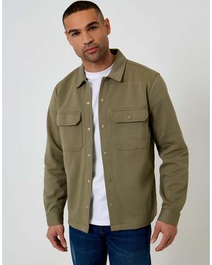 Threadbare Cotton Blend Popper Fastening Pique Overshirt - Green