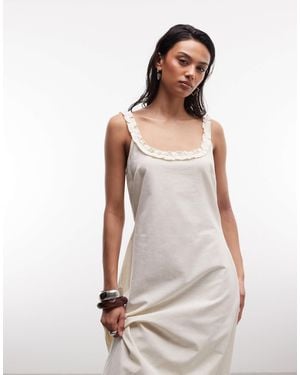 Collusion Square Neck Frill Detail Midi Dress - White