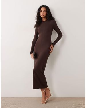 AFRM Juniper Knit Crepe Mock Neck Long Sleeve Midi Dress - Brown
