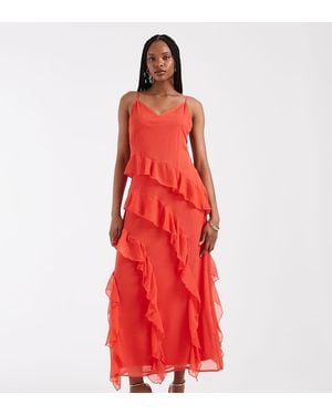 Vero Moda Smilla Chiffon Cami Ruffle Detail Midi Dress - Red