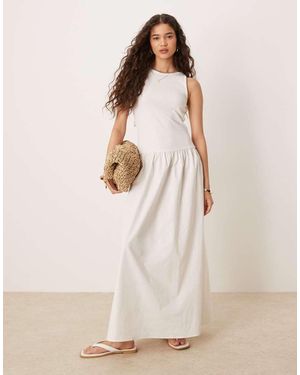 Vila Sleeveless Maxi Dress With Poplin Skirt Detail - Natural