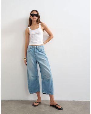 TOPSHOP Mid Rise Crop Barrel Jean - Blue