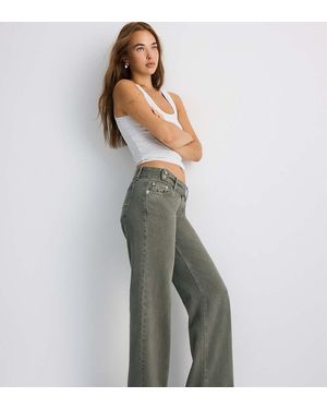 Stradivarius Petite Low-rise Straight-leg Jeans With Hammer Waistband - Grey