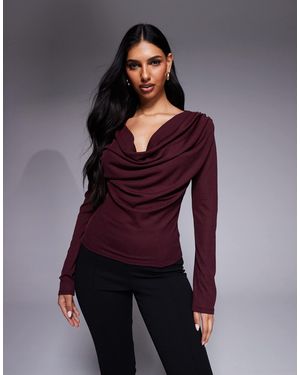 ASOS Semi Sheer Draped Neck Long Sleeve Top - Purple
