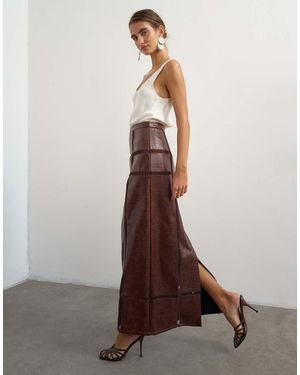 TOPSHOP Premium Maxi-Rok Van Imitatieleer Met Opengewerkt Detail - Bruin