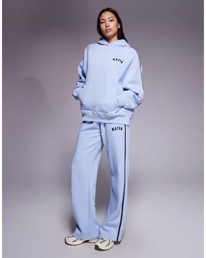 Kaiia Cotton Rich Embroidered Logo Contrast Stripe Detail Wide Leg joggers Co-ord - Blue