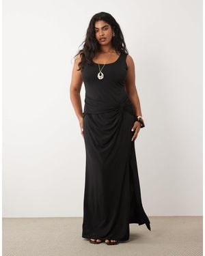 Tfnc Plus Slinky Scoop Neck Knot Detail Split Maxi Dress - Black