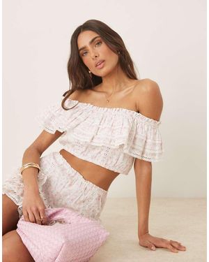 Amy Jane London Gaia Frill Off Shoulder Crop Top - Natural