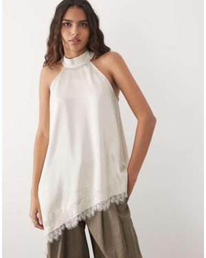 Jdy Halterneck Satin Top With Lace Detail - White