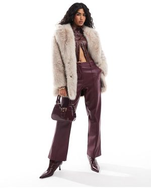 Pull&Bear Faux Fur Mid Length Coat - Brown