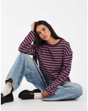 ONLY Top A Maniche Lunghe Bordeaux A Righe Con Scollo A O - Blu