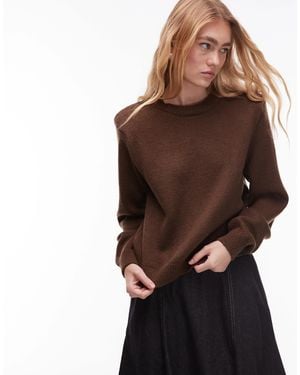 ASOS Knitted Crew Neck Sweater With Shoulder Pads - Brown