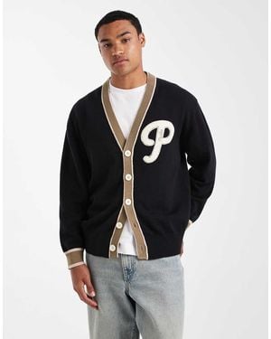 Parlez Knitted Letterman Cardigan With Oversized Patch - Black