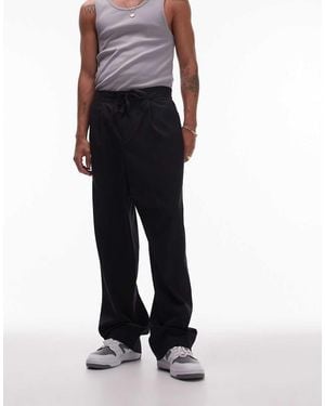 TOPMAN Wide Leg Trackies With Elasticated Tie Waist - Black