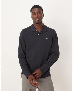 GANT Shield Logo Long Sleeve Pique Polo Shirt - Blue