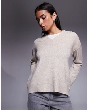 River Island V-neck Knitted Sweater - Gray