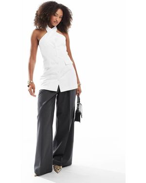 Bershka Longline Halterneck Tailored Waistcoat - White