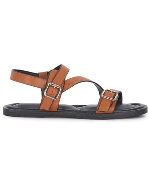 SEQWL Strappy Flat Sandals Gladiator Style Double Buckle Detail - Brown