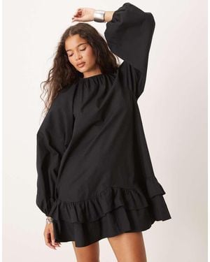 ASOS Drop Waist Frill Detail With Lace Trim Mini Dress - Black