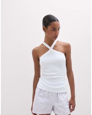 Intimissimi Ribbed Superior Cotton Crossover Cami - White
