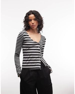 The Ragged Priest Asymmetric Button Down Long Sleeve Top - Black