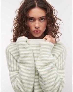 Collusion Fluffy Oversized Stripe Jumper - Grey