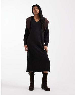 Vero Moda Soft Rib Knit V Neck Midi Dress - Black